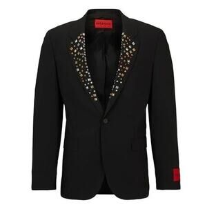 NWT HUGO BOSS Hannes241 F1X Men’s Slim-Fit Jacket Studded Lapels Black Size 44R